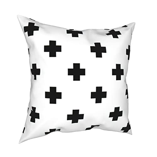 Housse de coussin carrée avec fermeture éclair invisible Motif croix suisse Noir/blanc 45,7 x 45,7 cm