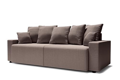 BAÏTA Canapé Droit Alma Convertible Velours côtelé Taupe 3 Places avec Coffre de Rangement BAÏTA Canapé Droit Alma Convertible Velours côtelé Taupe 3 Places avec Coffre de Rangement