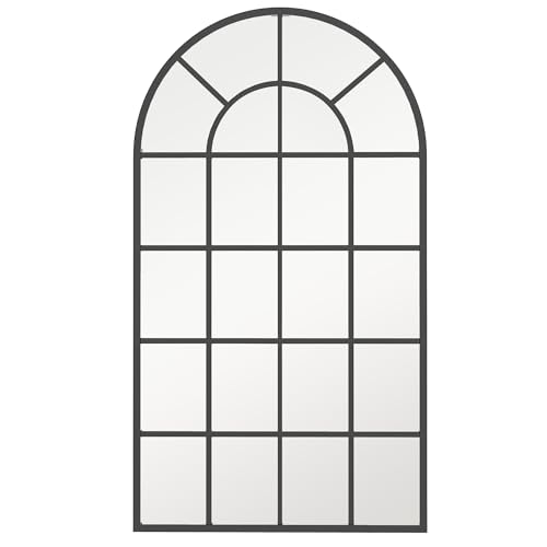 HOMCOM Miroir verrière Arche Style Industriel fenêtre Arcade métal Noir - 110 x 62 cm