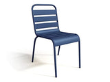 Vente-unique Salle à Manger de Jardin en métal - Une Table D.110cm et 4 chaises empilables - Bleu Nuit - MIRMANDE