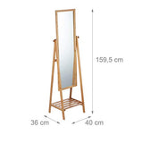 Relaxdays Miroir sur pied en bambou avec plateau de rangement Naturel 160 x 40 x 36 cm