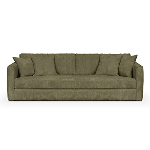 HOMIFAB Canapé 4 Places avec 4 Coussins déco en Velours côtelé Vert Kaki - Denver HOMIFAB Canapé 4 Places avec 4 Coussins déco en Velours côtelé Vert Kaki - Denver