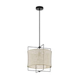 Eglo Suspension Bridekirk - 1 Ampoule - Vintage - Naturelle - Boho - Hygge - en Acier Noir et Textile Naturel - Lampe de Table de Salon Suspendue avec Douille E27 - Diamètre : 40 cm