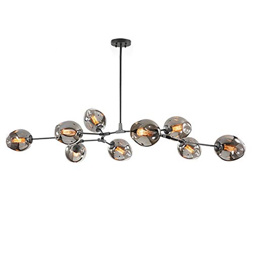 CCSUN Nordique Boule En Verre Spoutnik Lustres, Antique Ramification Lampe Suspension Globe Réglable Verre Soufflé Abat-jour En Verre E27 Fer Forgé Antique Lustres-galvanoplastie Gris Fumée 9-lumières