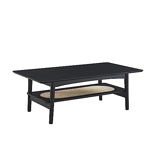 BAÏTA Table Basse Anatole Noir et cannage rotin