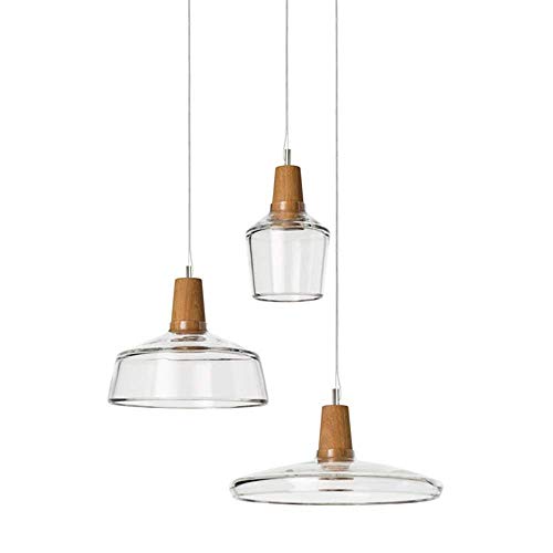 Suspension moderne lustre en verre clair avec lampe de décoration en bois 1 lampe de suspension for la salle à manger chambre salon cuisine îlot (Size : D) Suspension moderne lustre en verre clair avec lampe de décoration en bois 1 lampe de suspension for la salle à manger chambre salon cuisine îlot (Size : D)
