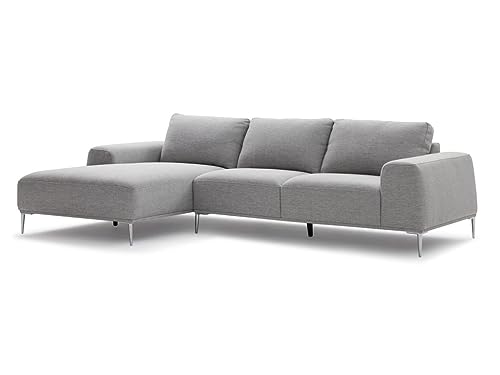 Vente-unique - Canapé d Vente-unique - Canapé d'angle Gauche en Tissu et en Lin Gris Clair BRUNILDA