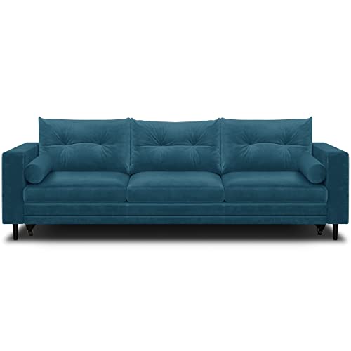 HOMIFAB Canapé 3 Places Convertibles en Velours Bleu Canard - Viktor