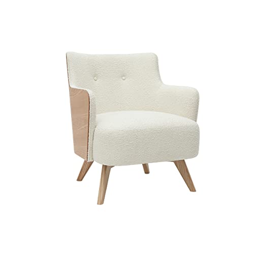 Miliboo Fauteuil scandinave en Tissu Effet Laine bouclée Blanc cassé et Bois Clair VALMY