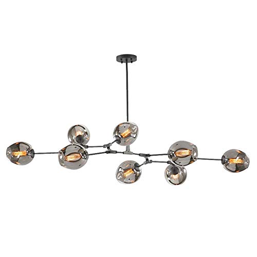 Lustre industriel Spoutnik, E27 rétro suspension décorative en métal pour restaurant salon bar café plafonnier, avec branches réglables noir 8 lumière