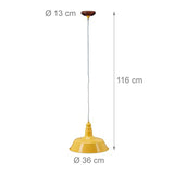Relaxdays Suspension luminaire abat-jour en métal avec couleur tendance HxlxP: 116 x 36 x 36 cm lampe style industriel hauteur réglable, jaune