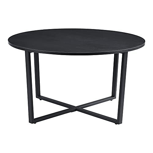 Table Basse pour Salon Table Ronde Design Plateau en Panneau de Particules Pieds Croisés en Acier 80 x 45 cm Noir Effet Bois Table Basse pour Salon Table Ronde Design Plateau en Panneau de Particules Pieds Croisés en Acier 80 x 45 cm Noir Effet Bois