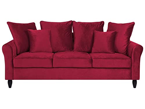 Beliani Canapé Fixe 3 Places en Velours Rouge Foncé au Design Glamour Tendance