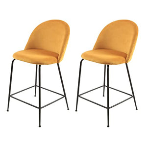 Meubletmoi Lot de 2 chaises/tabourets de Bar en Velours Jaune avec piètement en métal Noir et Repose-Pieds - Moderne Chic - FARA