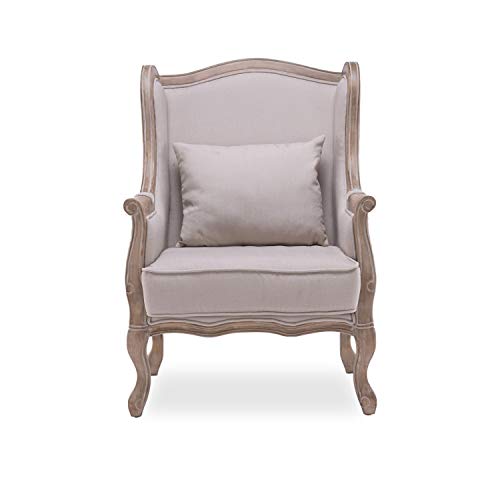 INTENSEDECO Fauteuil Bergère Theodore à Oreilles Style Louis XV Tissu Beige