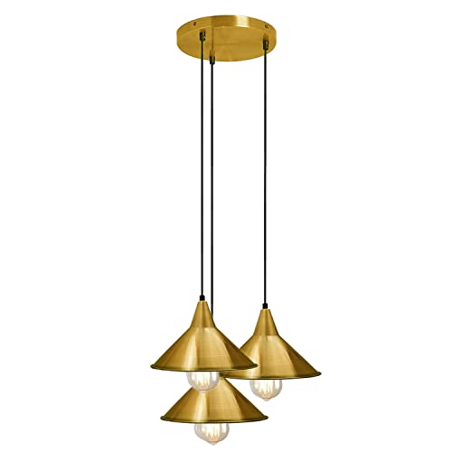 Suspension E27, plafonnier industriel à 3 têtes, plafonnier rétro en métal, plafonnier de salle à manger (Laiton jaune) Suspension E27, plafonnier industriel à 3 têtes, plafonnier rétro en métal, plafonnier de salle à manger (Laiton jaune)