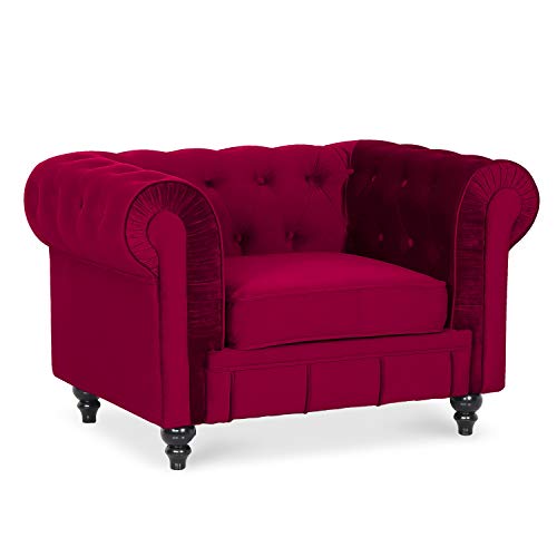 INTENSE DECO Fauteuil Chesterfield Velours Altesse Rouge