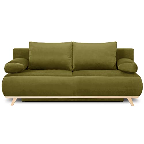 HOMIFAB Canapé Convertible 3 Places avec Coffre de Rangement en Velours Vert Olive - Laria HOMIFAB Canapé Convertible 3 Places avec Coffre de Rangement en Velours Vert Olive - Laria