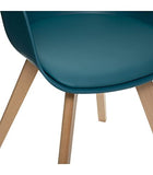 Atmosphera - Chaise Fauteuil de Table Assise Bleu Canard et Pieds en Bois H 75 cm