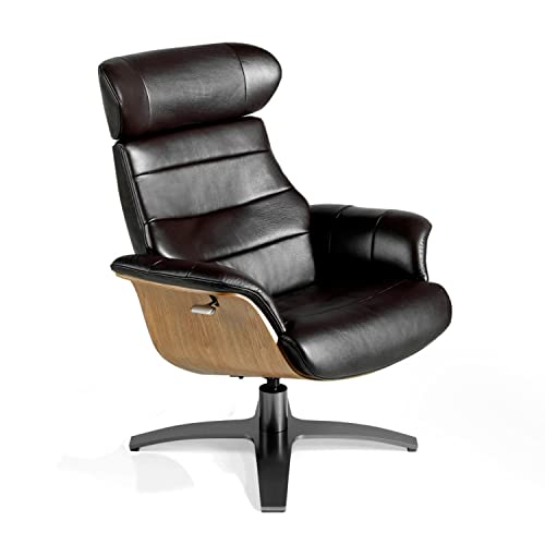 Angel Cerdá Fauteuil pivotant relax tapissé en cuir de vachette, pieds en acier massif poli gris anthracite, structure en bois noyer, style moderne Angel Cerdá Fauteuil pivotant relax tapissé en cuir de vachette, pieds en acier massif poli gris anthracite, structure en bois noyer, style moderne