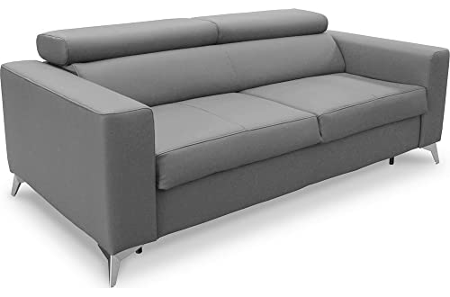 VENESETTI Canapé 3 Places Convertible en Cuir Italien de Luxe MOVIDA, Gris Clair VENESETTI Canapé 3 Places Convertible en Cuir Italien de Luxe MOVIDA, Gris Clair