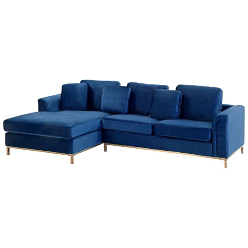 Canapé Angle à Droite en Velours Bleu Foncé Dossier Matelassé Housses Amovibles Oslo Canapé Angle à Droite en Velours Bleu Foncé Dossier Matelassé Housses Amovibles Oslo
