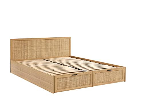 BAÏTA Cadre de lit à tiroirs Amana cannage rotin 140x190 sommier Inclus BAÏTA Cadre de lit à tiroirs Amana cannage rotin 140x190 sommier Inclus