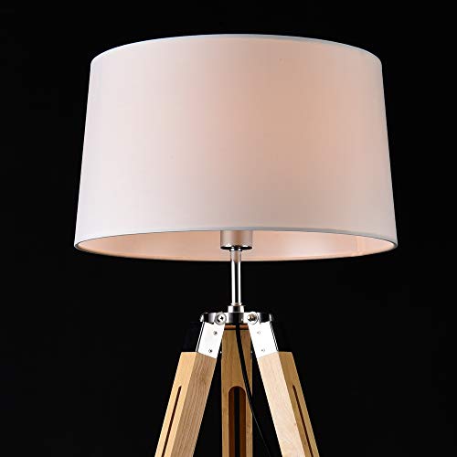 lux.pro] lampadaire lampe à pied avec abat-jour bois métal tissu effet bois  et blanc 153 cm - Conforama