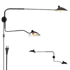 Bras Long Applique Murale Interieur avec Interrupteur Industrielle Lampe Murale Vintage Retro Bras Articule Pivotant Créative Design Luminaire de Lecture Lumiere Chevet Eclairage Métal Noir 180-118cm