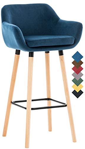 Tabouret De Bar Grant En Velours I Chaise Haute De Bar Et De Cuisine I Assise Et Dossier Rembourrés I Empiétement En Bois I, Couleur:bleu Tabouret De Bar Grant En Velours I Chaise Haute De Bar Et De Cuisine I Assise Et Dossier Rembourrés I Empiétement En Bois I, Couleur:bleu