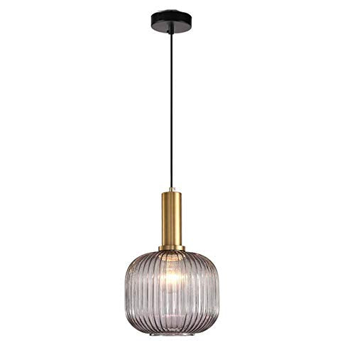 MZStech Lampe suspendue moderne, suspension en verre gris avec douille de suspension en cuivre doré