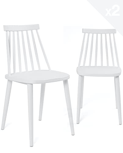 KAYELLES Lot de 2 - Chaise de Cuisine Plastique Style bistrot à barreaux BAO (Blanc)