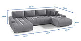 BELUTI - Canapé d'angle panoramique en U Convertible. Tissu Design. Lit + Coffre de Rangement (Gris foncé)