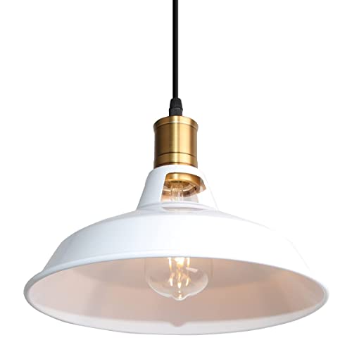 TOKIUS Suspension Lustre Industrielle Vintage Luminaire Plafonnier E27 Salon Abat-jour Plafond en Métal Rétro Style Nordique Design Câble Réglable (Blanc, 1pcs)