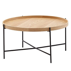 FineBuy Table Basse 78x78x40 cm Table Basse Bois/métal Table de Salon chêne | Table de Chambre Design Ronde Moderne | Table Basse en Bois | Table de Salon