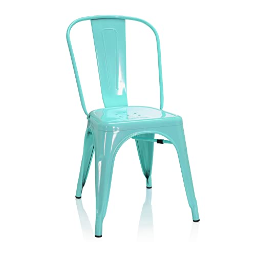 hjh OFFICE 645050 Chaise bistrot VANTAGGIO Comfort Métal Bleu Ciel, Chaise au Style Industriel, empilable
