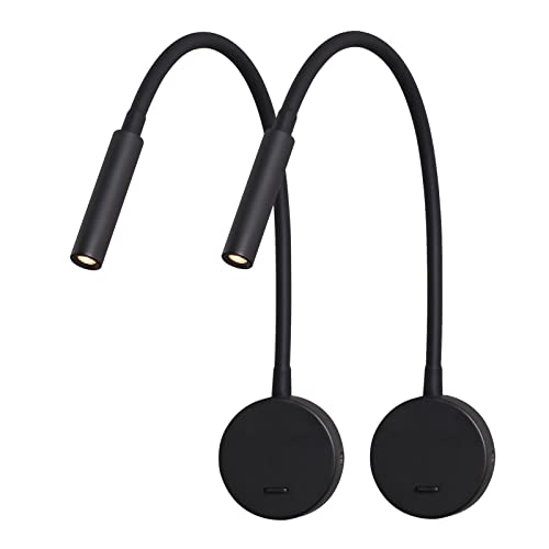 DAWALIGHT Lampe de Lecture Murale Col de cygne 400 mm clairage lot de 2 LED 3W 3000K Blanc chaud Murale de chevet avec Interrupteur pour chambre salon livres, Noir