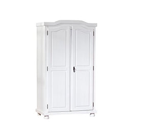 Inter Link – Armoire fonctionnelle – 2 portes – 5 niches – Avec penderie – Armoire en pin massif – Blanc vernis – Largeur :104cm Profondeur :56cm Hauteur : 180cm – Hedda