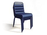 Vente-unique Salle à Manger de Jardin en métal - Une Table D.110cm et 4 chaises empilables - Bleu Nuit - MIRMANDE