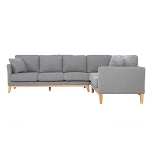 Miliboo Canapé d'angle déhoussable scandinave 5-6 Places en Tissu Gris Clair et Bois Clair Oslo