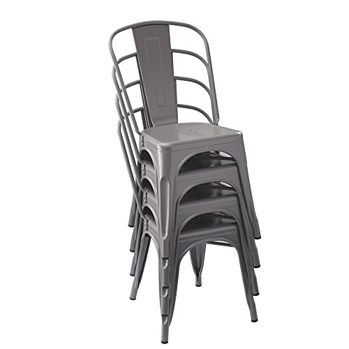 Amazon Basics Lot de 4 chaises de salle à manger en métal - Gris foncé