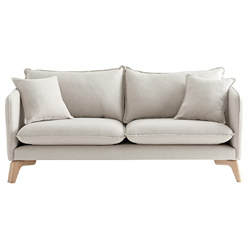 Miliboo Canapé 3 Places éco-Responsable en Tissu Beige Clair et Bois Clair Forest