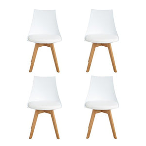 Homeinart Ajie Lot de 4 Chaise de Cuisine pour Salle à Manger Design scandinave avec Assise rembourrée avec Pieds en Bois de hêtre Massif - Blanc