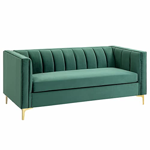 HOMCOM Canapé 3 Places Style Art Déco piètement Acier doré revêtement Velours Vert Sapin