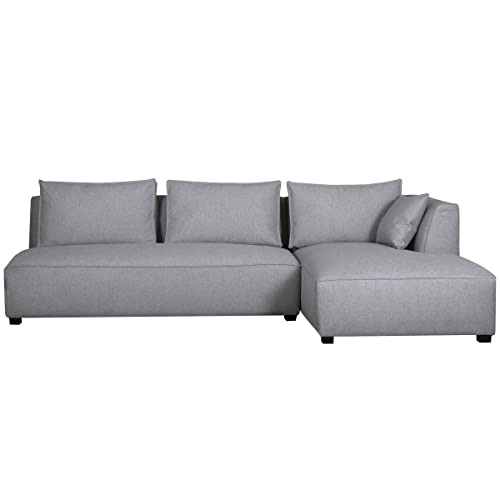 Miliboo Canapé d Miliboo Canapé d'angle Droit modulable avec chauffeuse Double en Tissu Gris Clair PLURIEL