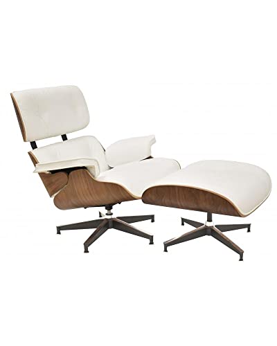Dabudae Fauteuil avec repose-pieds (Otmana) EA, Noyer, Cuir blanc Dabudae Fauteuil avec repose-pieds (Otmana) EA, Noyer, Cuir blanc