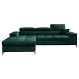 Selsey MIKKARA - Canapé d’Angle Convertible - 280 cm - Vert Bouteille - en Velours - côté Gauche - Style Moderne