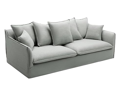 Vente-unique Canapé 3 Places en Tissu et Lin Gris SANKA