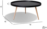 Furnhouse Ibbe Design Opus Ronde Table Basse de Salon Style Moderne Skandinave Table de Salon Noir, MDF et Bois Pieds en Bois de Hêtre Massif, 90x90x45 cm