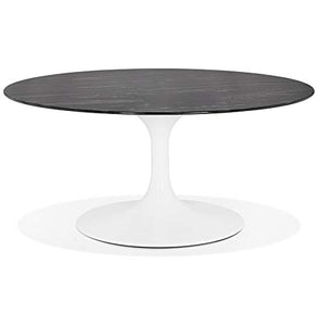 Alterego Table Basse de Salon Ronde 'GOST Mini' en Verre Noir Effet marbre et Pied Central Blanc